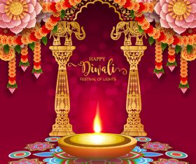 Happy diwali festvial of lights vector material 02