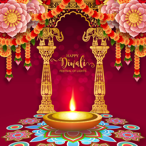 Happy diwali festvial of lights vector material 02