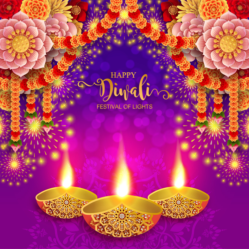Happy diwali festvial of lights vector material 04