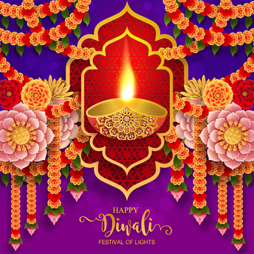 Happy diwali festvial of lights vector material 05