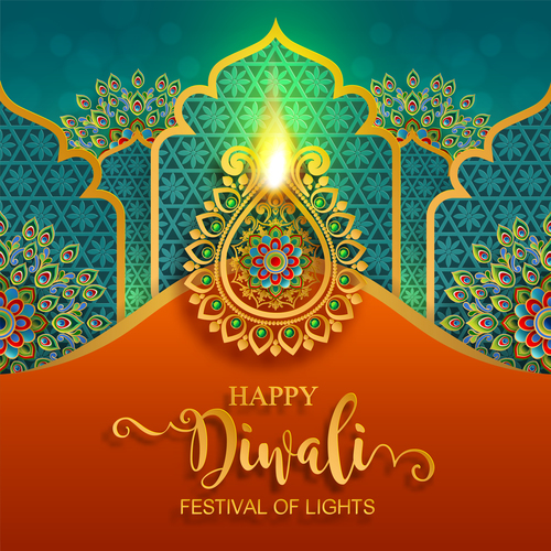 Happy diwali festvial of lights vector material 06
