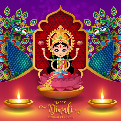 Happy diwali festvial of lights vector material 08
