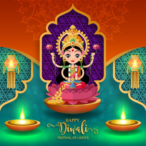 Happy diwali festvial of lights vector material 09