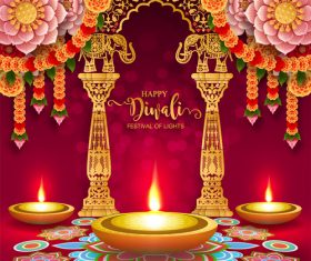 Happy diwali festvial of lights vector material 12