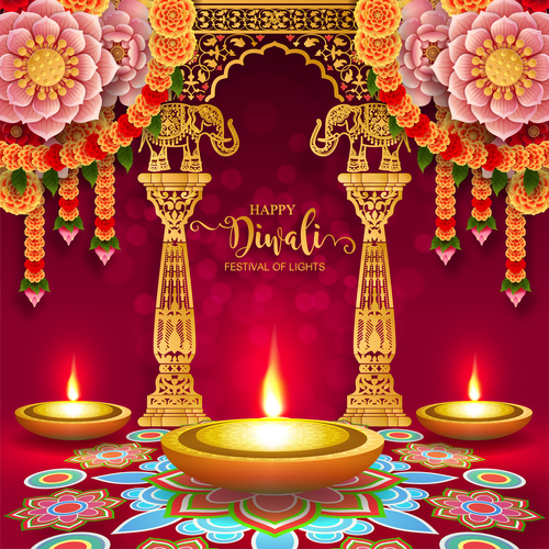 Happy diwali festvial of lights vector material 12
