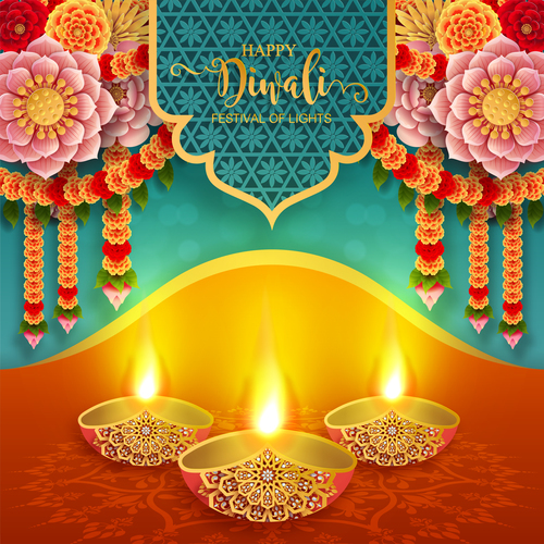 Happy diwali festvial of lights vector material 15