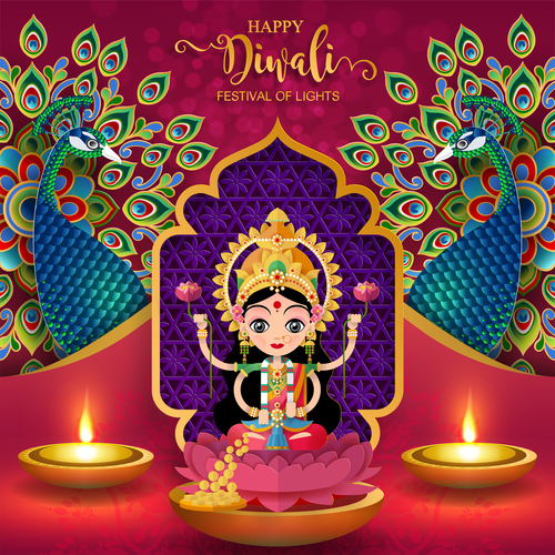 Happy diwali festvial of lights vector material 17