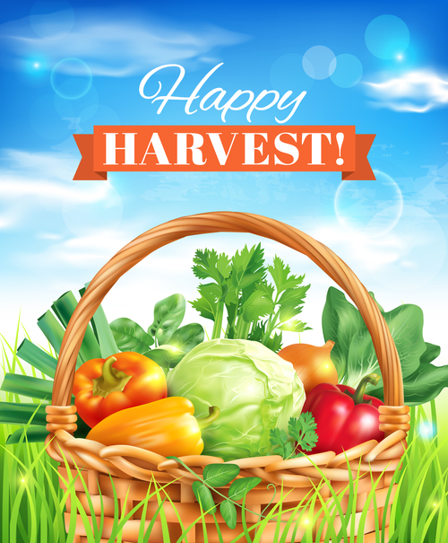 Happy harvest background with fresh vegetable vector
