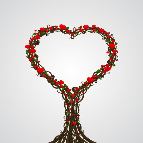 Heart flower tree vector design 01