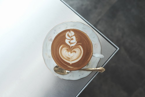 Heart-shaped leaves espresso coffee Stock Photo