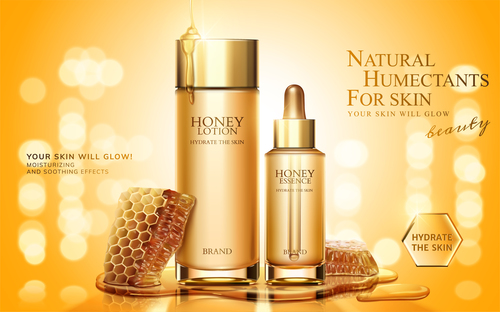 Honey humectants cosmetics poster template vector 01