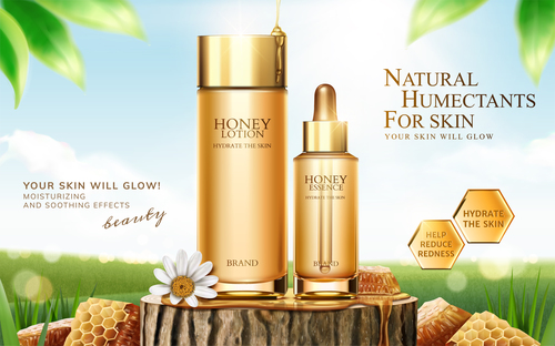 Honey humectants cosmetics poster template vector 02