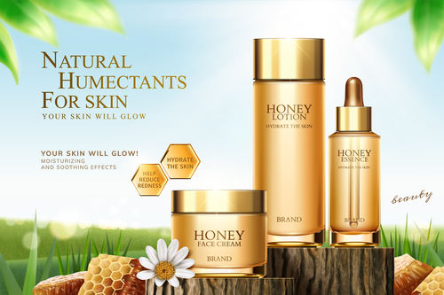 Honey humectants cosmetics poster template vector 03