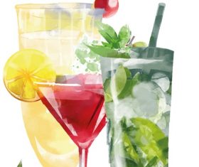 Iced drink hand drawn watercolor vector design material