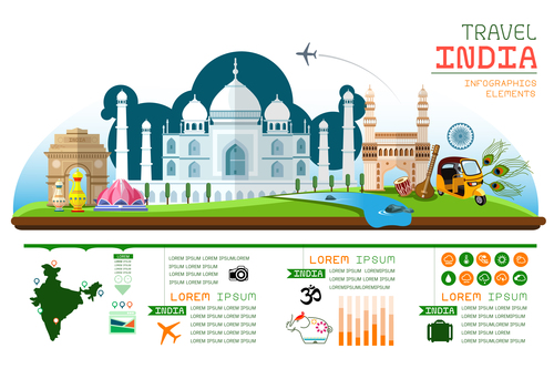 India travel infographic template vector