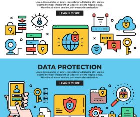Internet security data protection line banners set