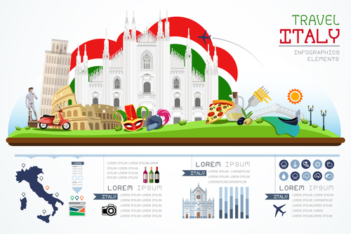 Italy travel infographic template vector