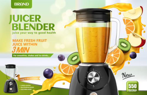 Juice blender poster template vectors 01