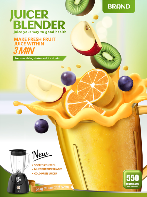 Juice blender poster template vectors 02