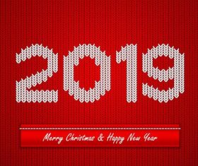 Knitting 2019 new year red background vector