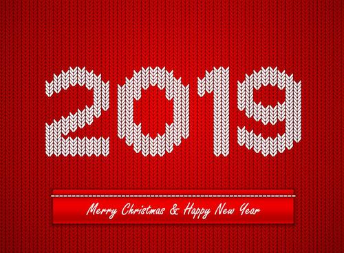 Knitting 2019 new year red background vector