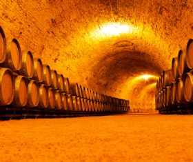 Large capacity wine barrels stored in the basement Stock Photo 07