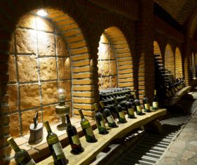 Large capacity wine barrels stored in the basement Stock Photo 09
