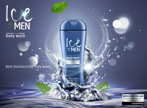 Lce men body wash advertising template vector 01
