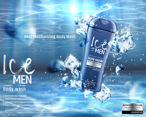 Lce men body wash advertising template vector 03