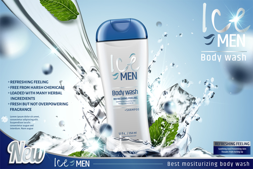 Lce men body wash advertising template vector 04