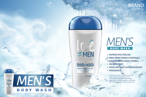 Lce men body wash advertising template vector 05