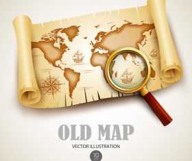 Magnifier with old map vector