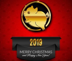 Merry christmas with 2019 new year red background vector