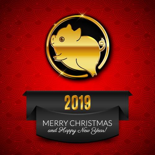 Merry christmas with 2019 new year red background vector