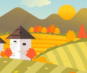 Morning vector illustration in autumn field