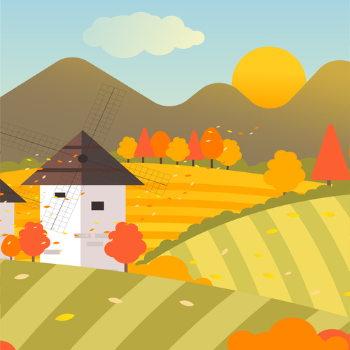 Morning vector illustration in autumn field