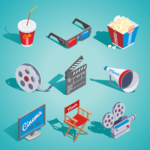 Movies and cinema object design vector 01