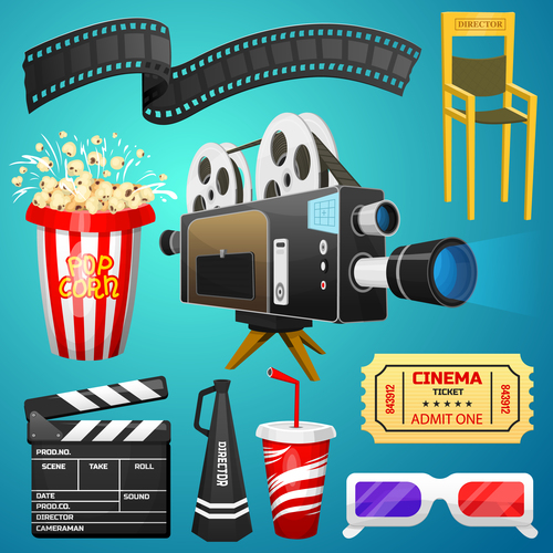 Movies and cinema object design vector 02