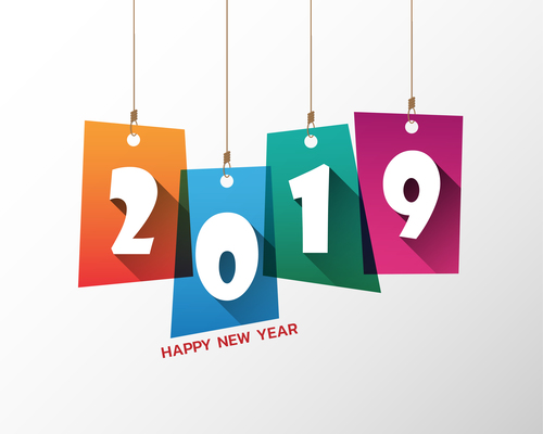 New Year 2019 with colored tags vectors