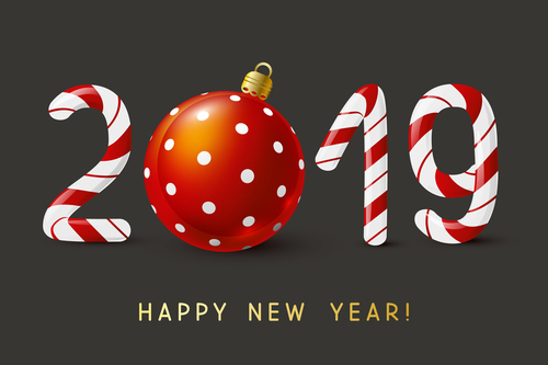 New Year concept with 2019 candy numbers design vector