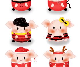 New year piglet elements set illustration vector