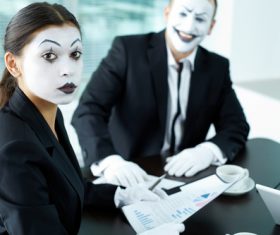 Office staff dressed as a clown Stock Photo 01