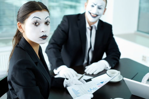 Office staff dressed as a clown Stock Photo 01