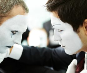Office staff dressed as a clown Stock Photo 02