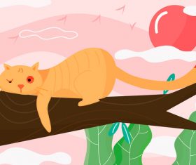 Orange cat resting on the tree vector