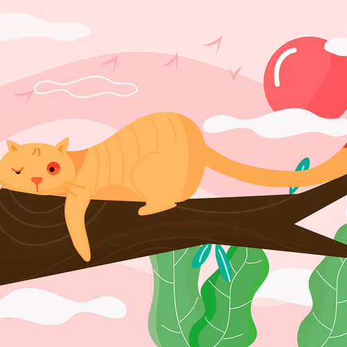 Orange cat resting on the tree vector