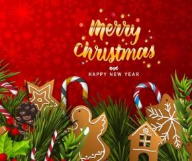 Ornate christmas with new year red card vector