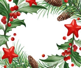 Pineal fruit with holly christmas background vector 01