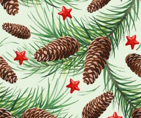 Pineal fruit with holly christmas background vector 02