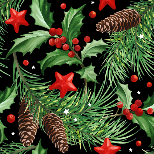 Pineal fruit with holly christmas background vector 03